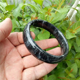 Natural Cyan Calcite Jade Hand-carved Wide Band Bracelet