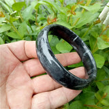 Natural Cyan Calcite Jade Hand-carved Wide Band Bracelet
