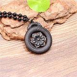 Natural Green Chinese Jade Double sided carving flower Pendant Necklace Jewelry