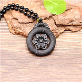Natural Green Chinese Jade Double sided carving flower Pendant Necklace Jewelry