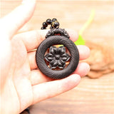 Natural Green Chinese Jade Double sided carving flower Pendant Necklace Jewelry