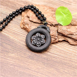 Natural Green Chinese Jade Double sided carving flower Pendant Necklace Jewelry
