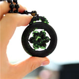 Natural Green Chinese Jade Double sided carving flower Pendant Necklace Jewelry