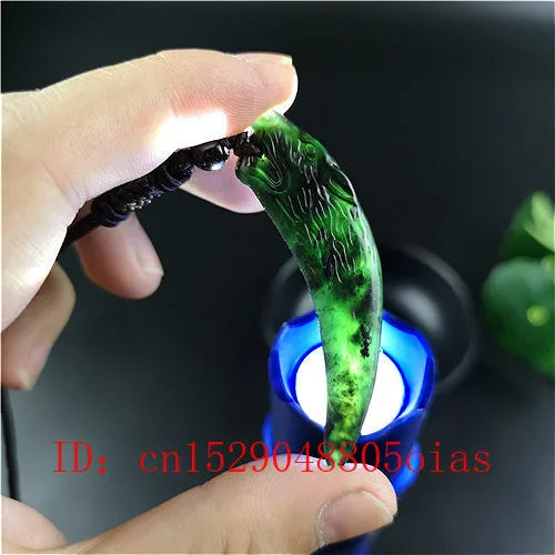 Green Chinese Jade Wolf Tooth Pendant Necklace for Men