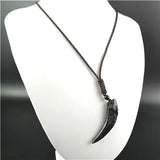 Green Chinese Jade Wolf Tooth Pendant Necklace for Men