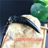 Green Chinese Jade Wolf Tooth Pendant Necklace for Men