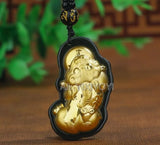 Green Hetian Jade PiXiu Amulet Pendant with Chinese Blessing Coin Necklace
