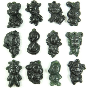 Green Jade Chinese Zodiac Pendant Necklace Lucky Amulet