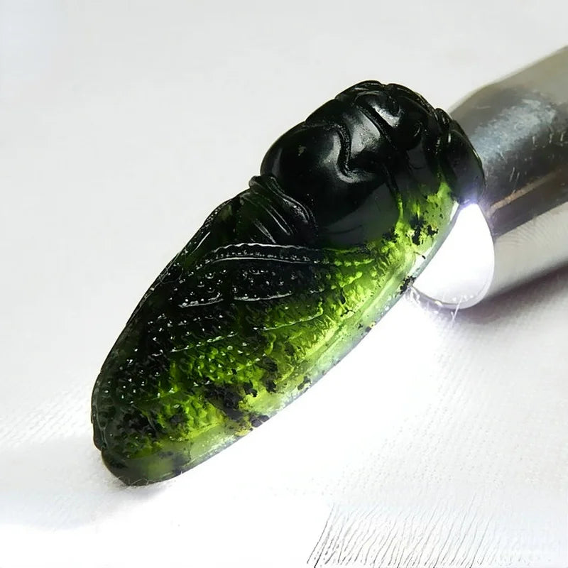 Green Jade Cicada Pendant Necklace Chinese Hand-Carved Charm Amulet