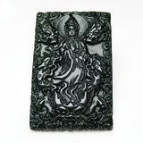 Green Jade Dragon Guanyin Pendant Necklace Double-sided Carved Charm