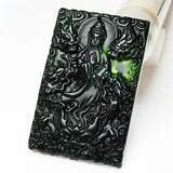 Green Jade Dragon Guanyin Pendant Necklace Double-sided Carved Charm