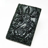 Green Jade Dragon Guanyin Pendant Necklace Double-sided Carved Charm