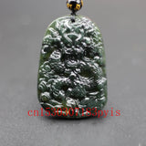 Green Jade Dragon Pendant Necklace Chinese Lucky Amulet
