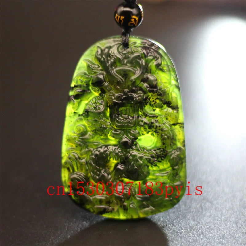 Green Jade Dragon Pendant Necklace Chinese Lucky Amulet