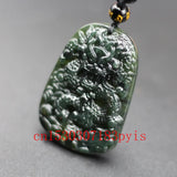 Green Jade Dragon Pendant Necklace Chinese Lucky Amulet