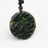 Green Jade Dragon Phoenix Pendant Necklace Chinese Carved Charm Jewelry
