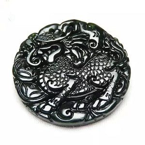 Green Jade Unicorn Pendant Necklace Hand Carving Amulet Jewelry
