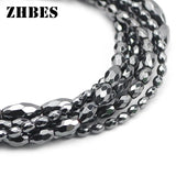 Hematite Stone Faceted Rice Beads 3/4/5/6MM Spacer Oval Loose Beads