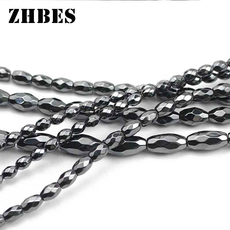 Hematite Stone Faceted Rice Beads 3/4/5/6MM Spacer Oval Loose Beads