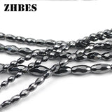 Hematite Stone Faceted Rice Beads 3/4/5/6MM Spacer Oval Loose Beads