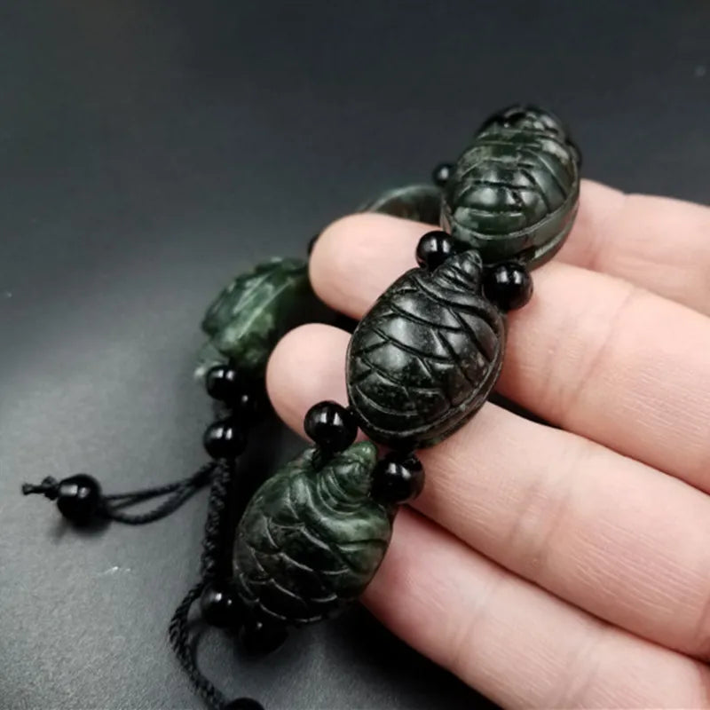 Jade Tortoise Elastic Bracelet Luck Amulet Charm