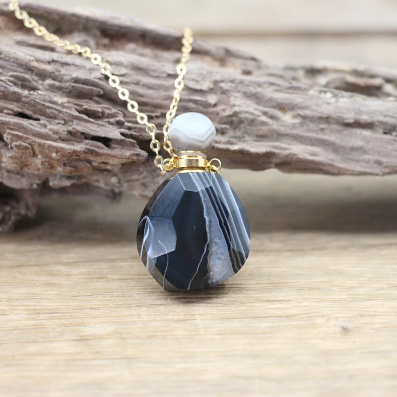 Natural Lace Agate Essential Oil Pendant Necklace