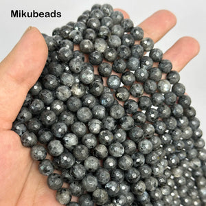 Natural Larvikite 8mm Faceted Round Loose Beads