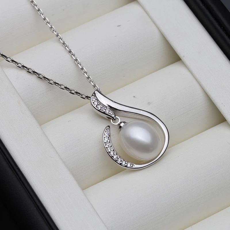 Natural Pearl Pendant Necklace 925 Sterling Silver Women Girl Birthday Gift