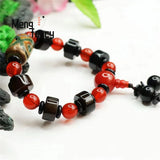 Red Agate Three-eye Beads Bracelet Vintage Style Men Women Gift