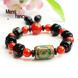 Red Agate Three-eye Beads Bracelet Vintage Style Men Women Gift