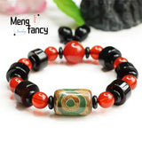 Red Agate Three-eye Beads Bracelet Vintage Style Men Women Gift