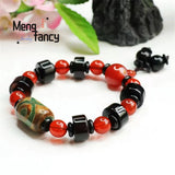 Red Agate Three-eye Beads Bracelet Vintage Style Men Women Gift