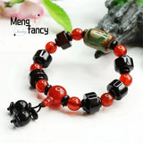 Red Agate Three-eye Beads Bracelet Vintage Style Men Women Gift