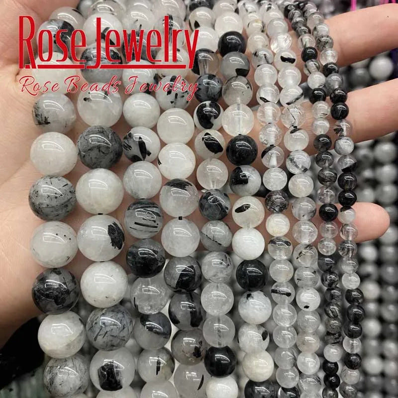 Rutilated Quartz Beads Round Stone Beads for DIY Jewelry Making