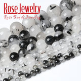 Rutilated Quartz Crystal Beads Round Stone Beads for Jewelry Making DIY