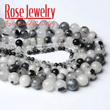 Rutilated Quartz Crystal Beads Round Stone Beads for Jewelry Making DIY