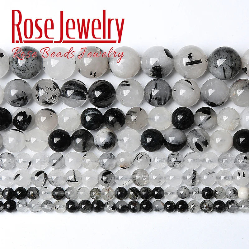 Rutilated Quartz Crystal Beads Round Stone Beads for Jewelry Making DIY