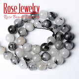 Rutilated Quartz Crystal Beads Round Stone Beads for Jewelry Making DIY