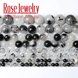 Rutilated Quartz Crystal Beads Round Stone Beads for Jewelry Making DIY