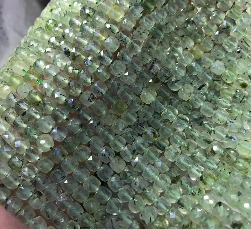 Natural Rutiled Prehnite Faceted Cube Beads for Jewelry Making