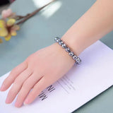 Natural Shine Terahertz 128faceted Round Beads Stone Bracelet