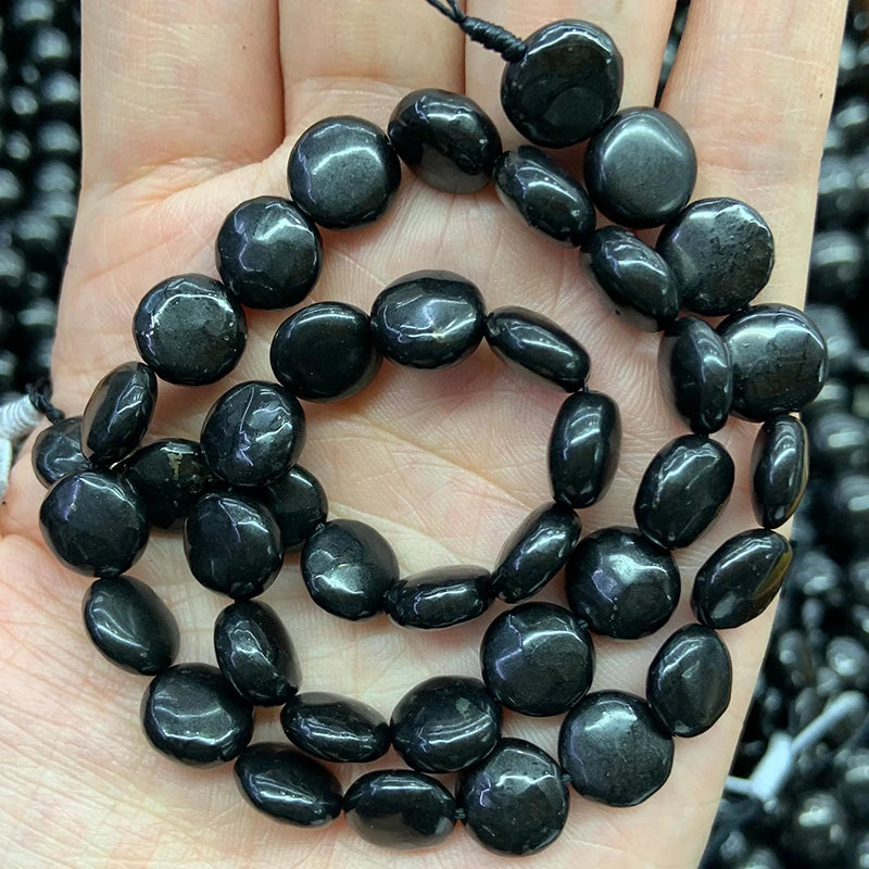 Natural Shungite Stone Beads 15'' Coin Spacer Loose Beads For Jewelry Making