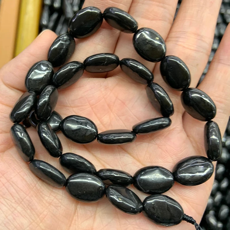 Natural Shungite Stone Beads 15'' Oval Spacer DIY Loose Beads