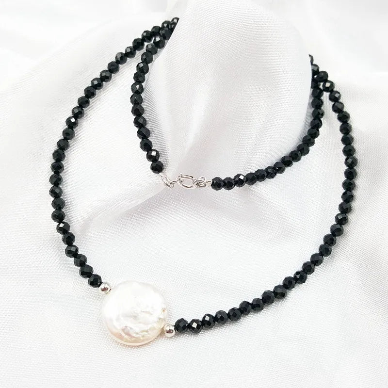 Spinel Freshwater Pearl Necklace 925 Silver Clasp 2-3MM Coin