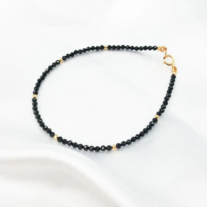 Spinel 2mm Faceted Beads&925 Silver Bracelet