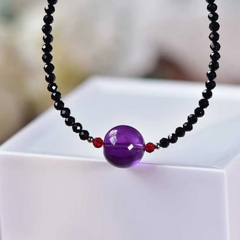 Spinel Amethyst Beads Necklace 18inch Healing Emotional Thanksgiving Wristband