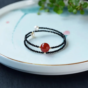 Spinel Agate Pearl Beads Bracelet Double Circle Bangle Gem Jewelry