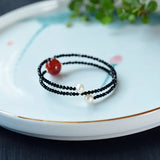 Spinel Agate Pearl Beads Bracelet Double Circle Bangle Gem Jewelry