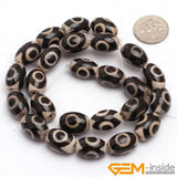 Tibetan Dzi Eyes Agates Olivary Rice Beads 15" Strand