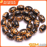 Tibetan Dzi Eyes Agates Olivary Rice Beads 15" Strand